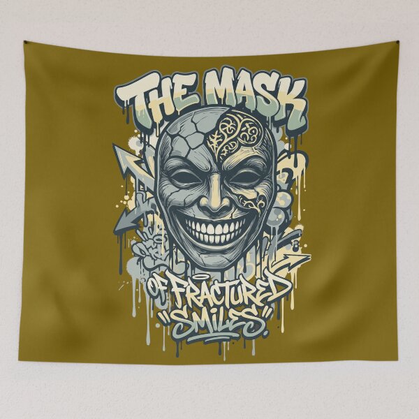 Item preview, The Mask Of Fractured Smiles Dark Graffiti Streetwear designed and sold by MarCinu Art.