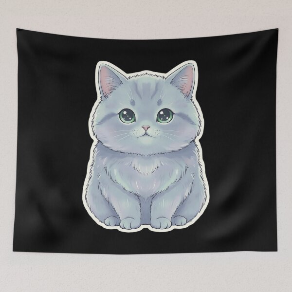 Item preview, Russian Blue Cat - Cute Fluffy Silver Gray Kitten Art designed and sold by Lucid Dream Pixel.