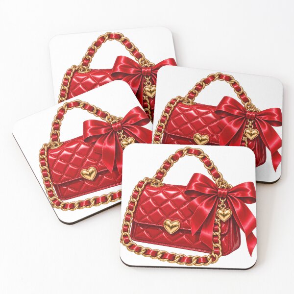 Item preview, Glamorous Red Quilted Handbag with Satin Bow and Gold Hearts designed and sold by TinyWeird.