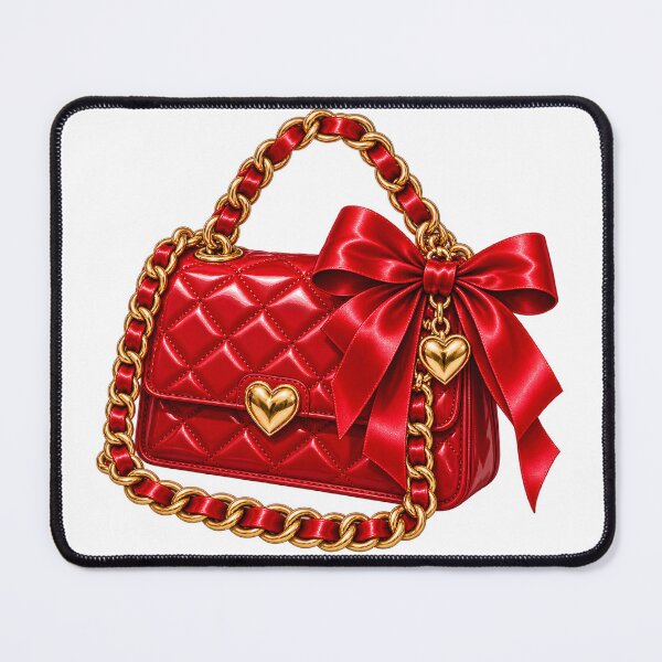 Item preview, Glamorous Red Quilted Handbag with Satin Bow and Gold Hearts designed and sold by TinyWeird.