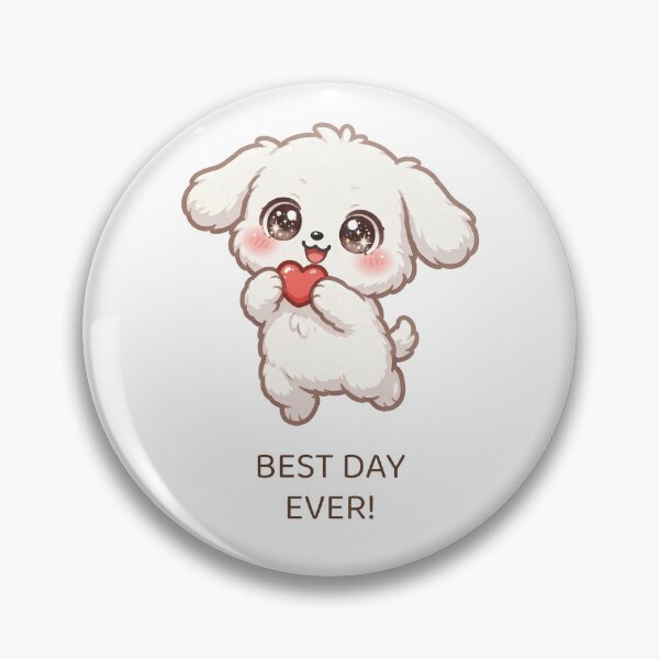 Item preview, Mochi the Fluffy White Puppy with a Red Heart — Cute Kawaii Puppy, Best Day Ever designed and sold by tomynator.