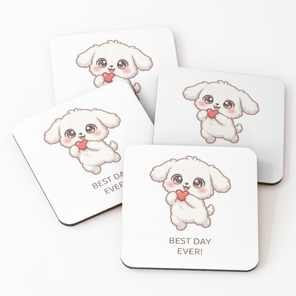 Item preview, Mochi the Fluffy White Puppy with a Red Heart — Cute Kawaii Puppy, Best Day Ever designed and sold by tomynator.