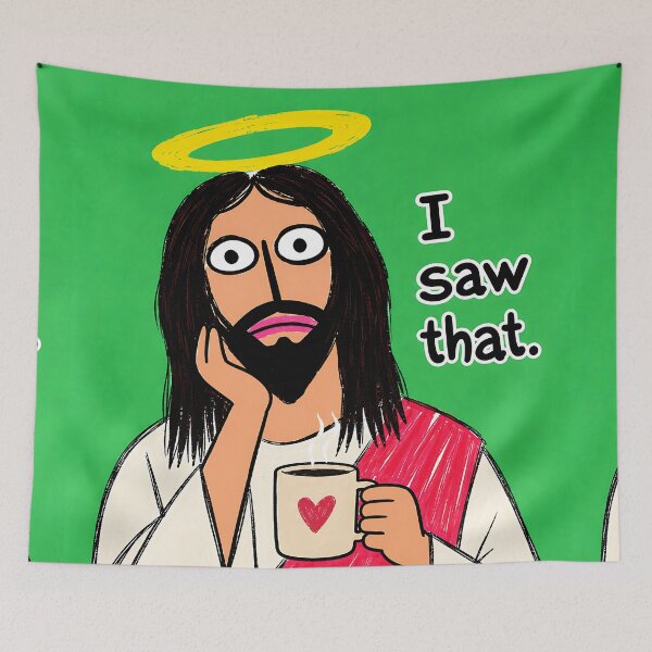 Item preview, Funny Jesus I Saw That Drinking Coffee Green Pop Art designed and sold by artswag.