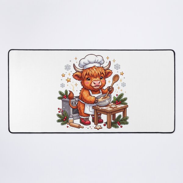 Item preview, Festive Highland Cow Chef Baking Cookies designed and sold by DariaOltes.