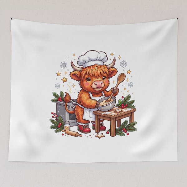 Item preview, Festive Highland Cow Chef Baking Cookies designed and sold by DariaOltes.