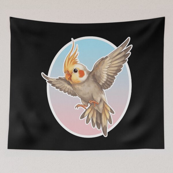 Item preview, Cockatiel in Flight - Cute Pastel Sunset Bird Illustration designed and sold by Lucid Dream Pixel.