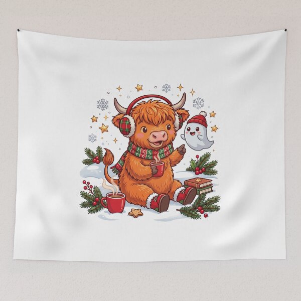 Item preview, Cute Christmas Highland Cow Cozy Scene designed and sold by DariaOltes.