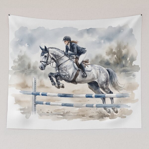 Item preview, Grey Show Jumping Horse Watercolor Equestrian Art designed and sold by Rutvain.