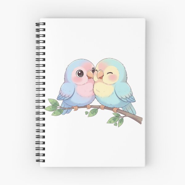 Item preview, Lovebirds Cuddling on Branch - Cute Pastel Kawaii Bird Art designed and sold by Lucid Dream Pixel.