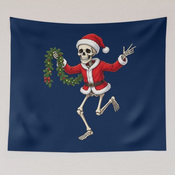 Item preview, Funny Dancing Christmas Skeleton in Santa Suit with Garland  designed and sold by SweetLilith.