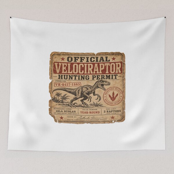 Item preview, This is a design of a Velociraptor hunting permit. designed and sold by RBBeachDesigns.