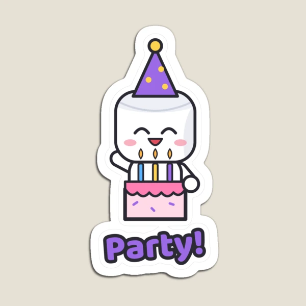 Happy Birthday - Cute Party Marshmallow Pip with Cake and Balloons — Magnet by BiMood