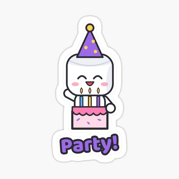 Happy Birthday - Cute Party Marshmallow Pip with Cake and Balloons — Sticker by BiMood