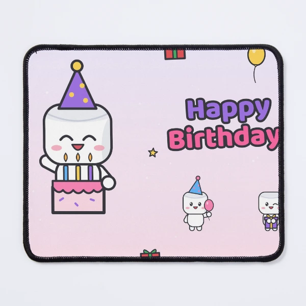 Happy Birthday - Cute Party Marshmallow Pip with Cake and Balloons — Mouse Pad by BiMood