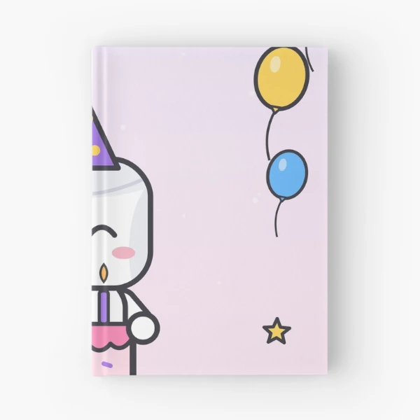 Happy Birthday - Cute Party Marshmallow Pip with Cake and Balloons — Spiral Notebook by BiMood