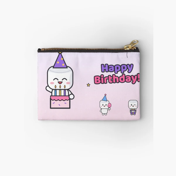 Happy Birthday - Cute Party Marshmallow Pip with Cake and Balloons — Zipper Pouch by BiMood