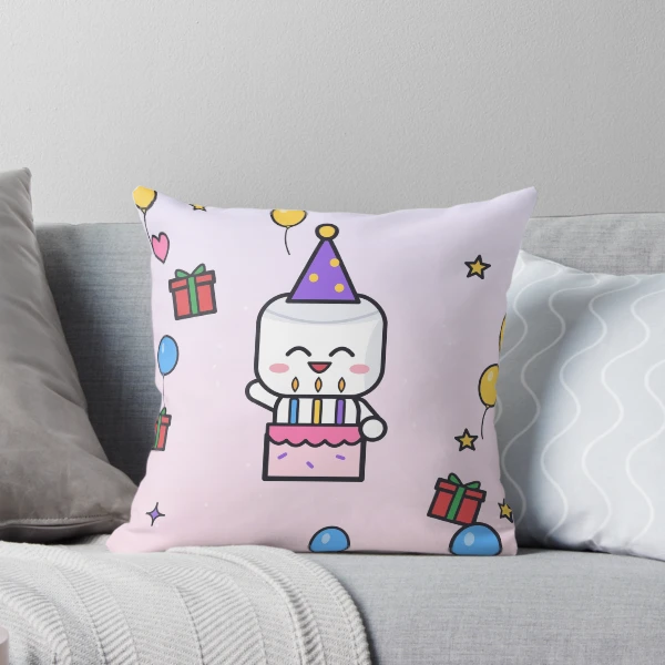 Happy Birthday - Cute Party Marshmallow Pip with Cake and Balloons — Throw Pillow by BiMood