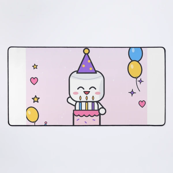 Happy Birthday - Cute Party Marshmallow Pip with Cake and Balloons — Mouse Pad by BiMood