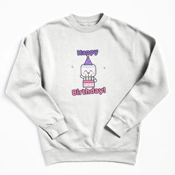 Happy Birthday - Cute Party Marshmallow Pip with Cake and Balloons — Pullover Sweatshirt by BiMood