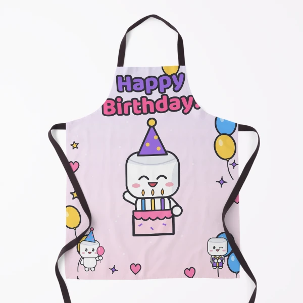 Happy Birthday - Cute Party Marshmallow Pip with Cake and Balloons — Apron by BiMood