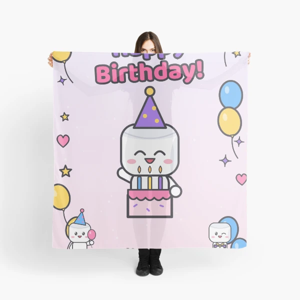 Happy Birthday - Cute Party Marshmallow Pip with Cake and Balloons — Scarf by BiMood
