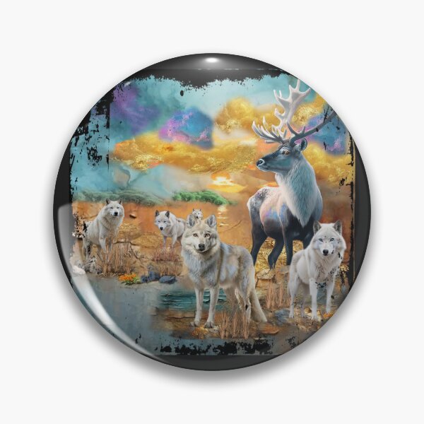 Item preview, Wolves and Stag in Dreamy Landscape designed and sold by Patricia Brown.