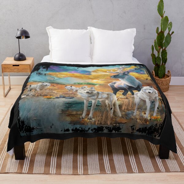 Item preview, Wolves and Stag in Dreamy Landscape designed and sold by Patricia Brown.