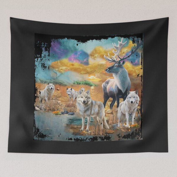 Item preview, Wolves and Stag in Dreamy Landscape designed and sold by Patricia Brown.