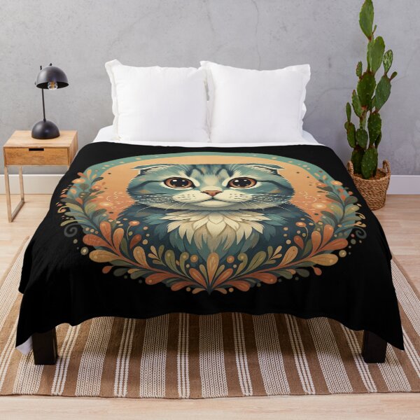 Item preview, Scottish Fold Cat - Folk Art Boho Portrait with Floral Wreath designed and sold by Lucid Dream Pixel.