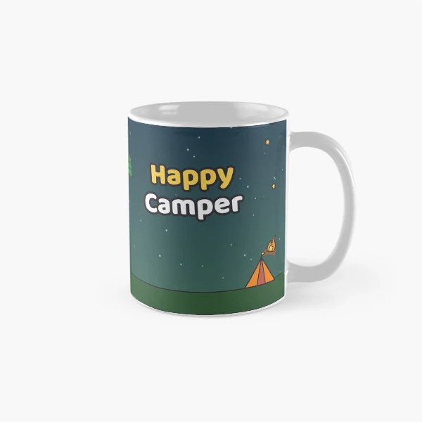 Happy Camper - Cute Marshmallow Pip Roasting by the Campfire — Classic Mug by BiMood