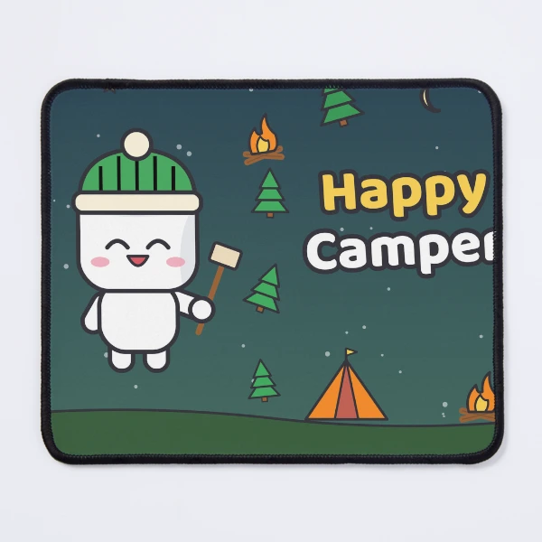 Happy Camper - Cute Marshmallow Pip Roasting by the Campfire — Mouse Pad by BiMood