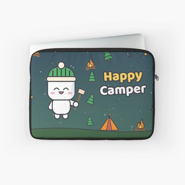 Happy Camper - Cute Marshmallow Pip Roasting by the Campfire — Laptop Sleeve by BiMood