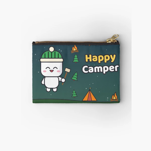 Happy Camper - Cute Marshmallow Pip Roasting by the Campfire — Zipper Pouch by BiMood