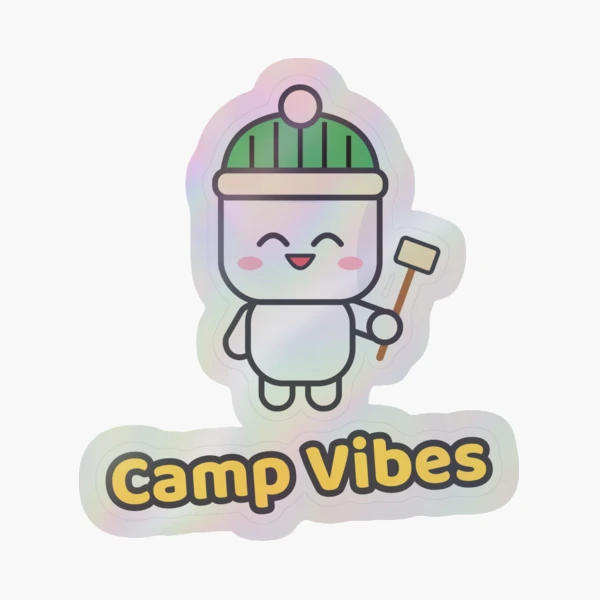 Happy Camper - Cute Marshmallow Pip Roasting by the Campfire — Sticker by BiMood