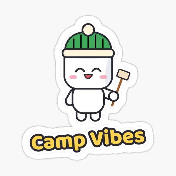 Happy Camper - Cute Marshmallow Pip Roasting by the Campfire — Sticker by BiMood