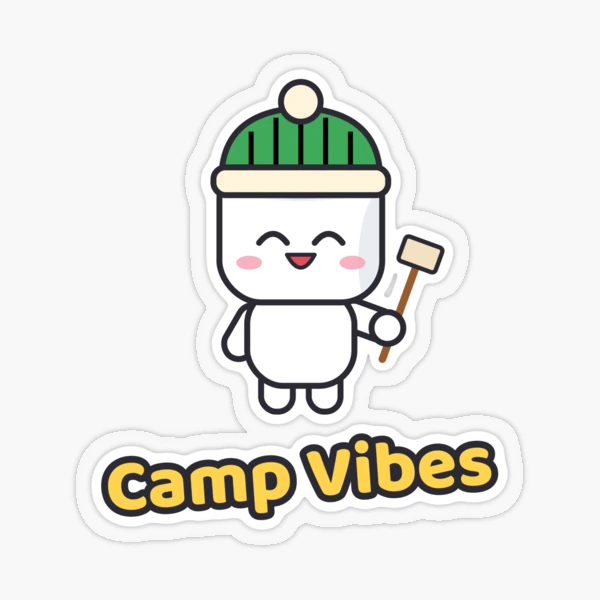 Happy Camper - Cute Marshmallow Pip Roasting by the Campfire — Sticker by BiMood