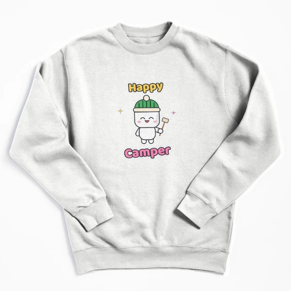 Happy Camper - Cute Marshmallow Pip Roasting by the Campfire — Pullover Sweatshirt by BiMood