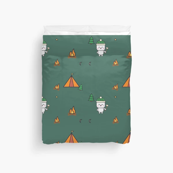 Happy Camper - Cute Marshmallow Pip Roasting by the Campfire — Duvet Cover by BiMood