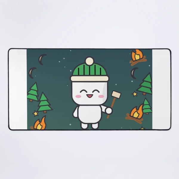 Happy Camper - Cute Marshmallow Pip Roasting by the Campfire — Mouse Pad by BiMood