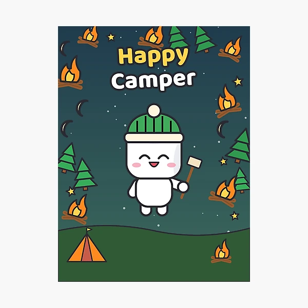 Happy Camper - Cute Marshmallow Pip Roasting by the Campfire — Photographic Print by BiMood