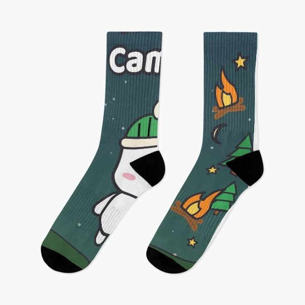 Happy Camper - Cute Marshmallow Pip Roasting by the Campfire — Socks by BiMood