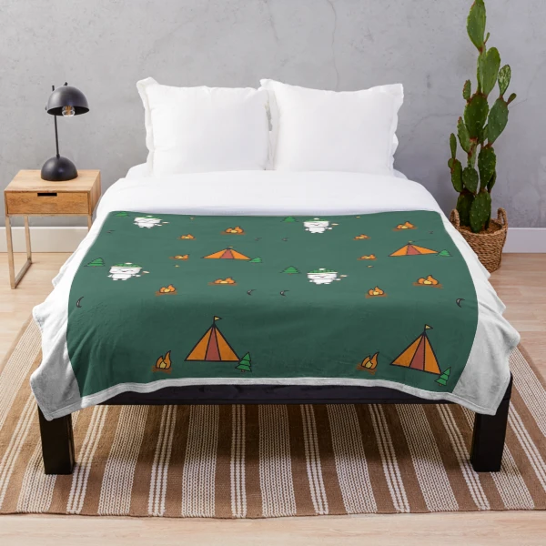 Happy Camper - Cute Marshmallow Pip Roasting by the Campfire — Throw Blanket by BiMood