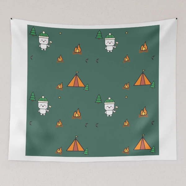 Happy Camper - Cute Marshmallow Pip Roasting by the Campfire — Tapestry by BiMood