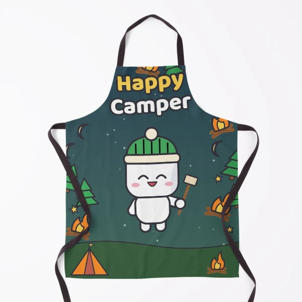 Happy Camper - Cute Marshmallow Pip Roasting by the Campfire — Apron by BiMood
