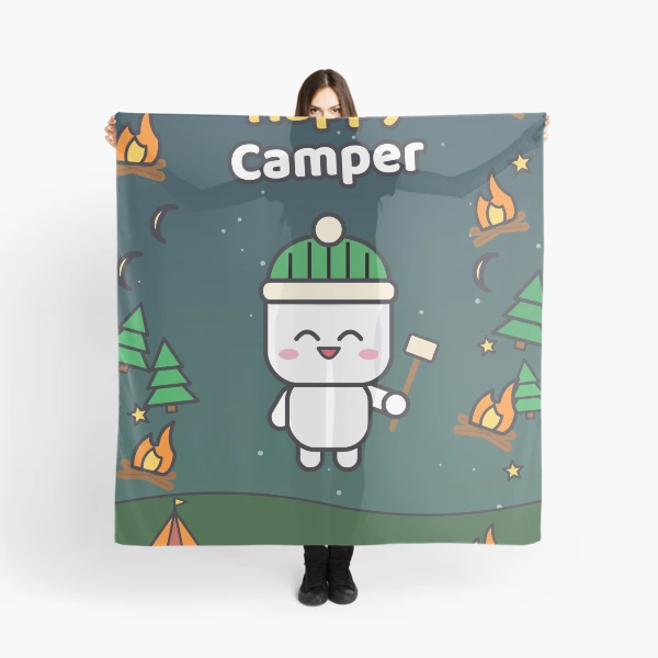 Happy Camper - Cute Marshmallow Pip Roasting by the Campfire — Scarf by BiMood