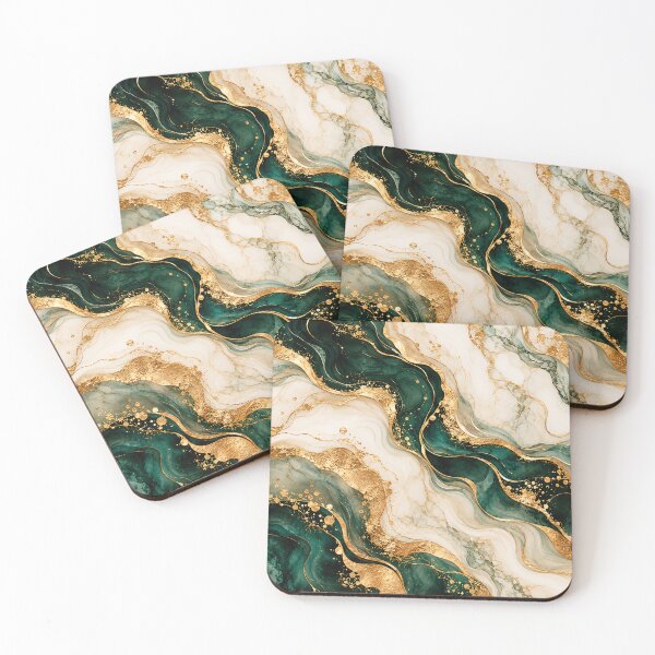 Item preview, Emerald Green and Gold Marble – Luxury Abstract Fluid Art designed and sold by Sania Wazir Studio.