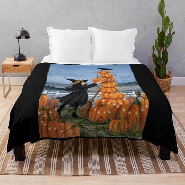 Item preview, Black witch and crow - Pumpkin Tower - stacking pumpkins into tall funny tower, crow on top. designed and sold by DibujandoPorfa.