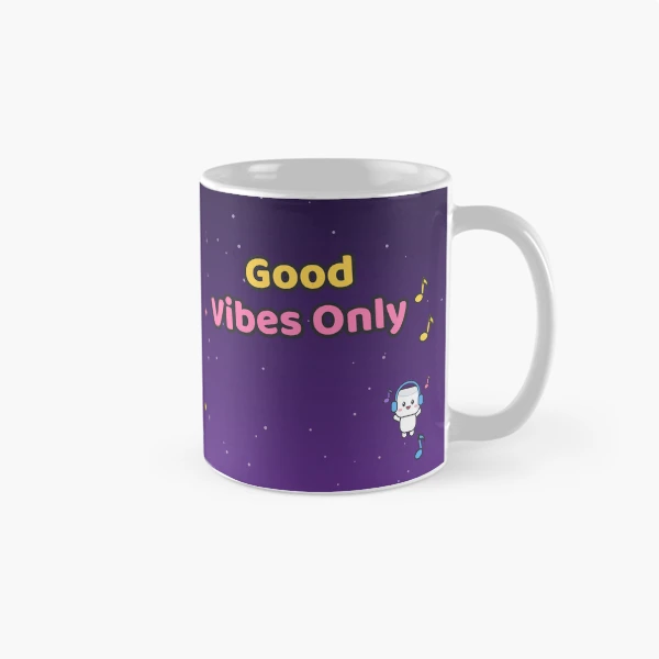 Good Vibes Only - Cute Music Lover Marshmallow Pip with Guitar — Classic Mug by BiMood