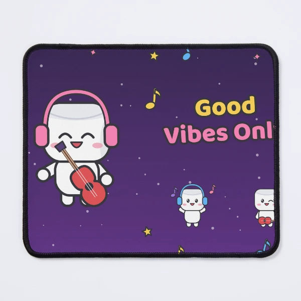 Good Vibes Only - Cute Music Lover Marshmallow Pip with Guitar — Mouse Pad by BiMood
