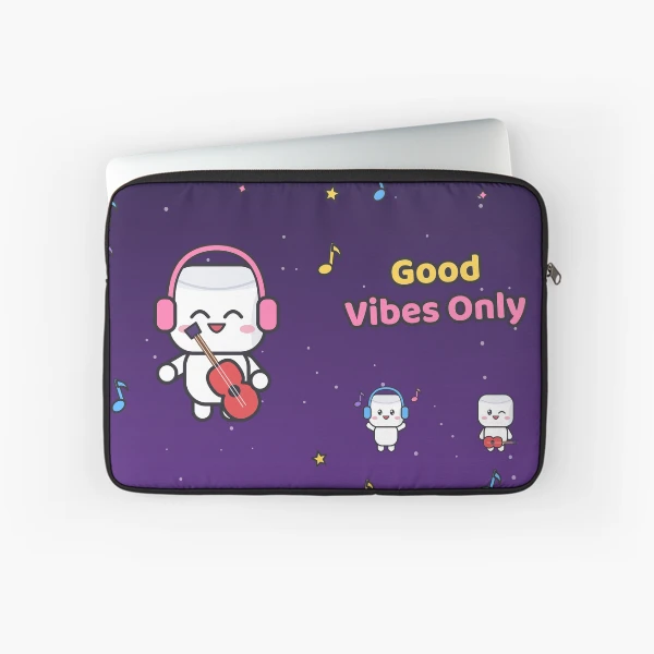 Good Vibes Only - Cute Music Lover Marshmallow Pip with Guitar — Laptop Sleeve by BiMood